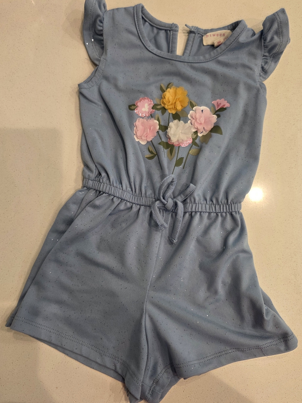 btween Light Blue Floral Tie-Waist Romper